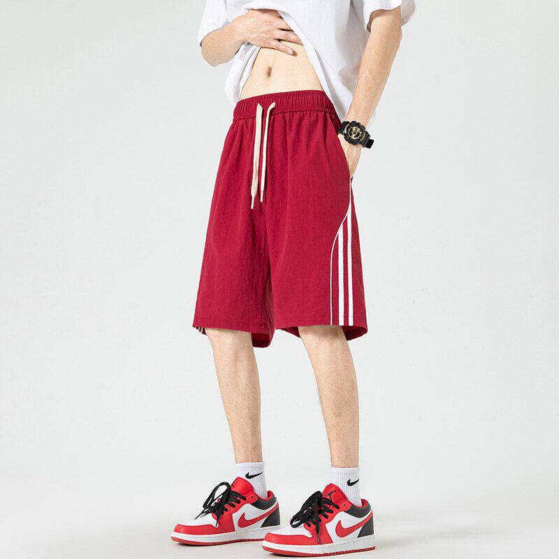 条纹运动短裤男夏季美式复古宽松篮球裤bf潮牌百搭情侣休闲五分裤