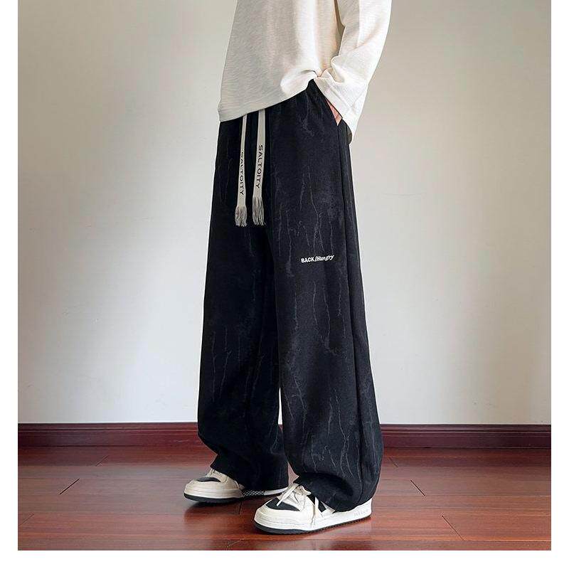 美式复古扎染刺绣休闲卫裤男款秋季垂感重磅潮牌运动宽松阔腿长裤