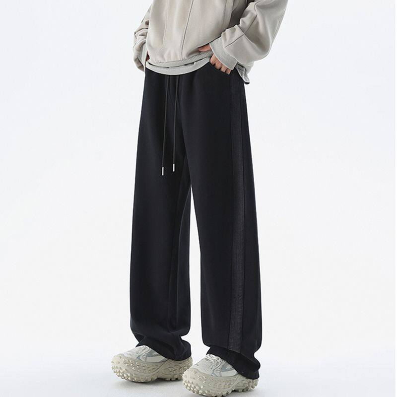 新款高街灰色直筒运动卫裤男秋季潮牌美式水洗宽松弯刀休闲裤潮流