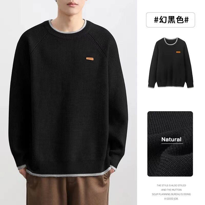 假两件毛衣男冬季宽松大码胖子内搭针织衫潮流慵懒风加厚线衣外套