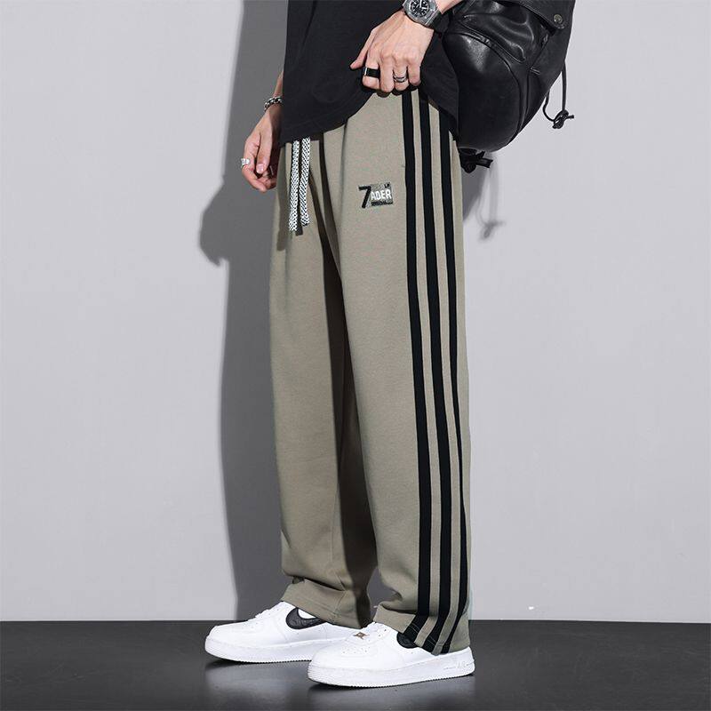 三条杠运动卫裤男款春秋冬季重磅美式高街宽松直筒男生裤子休闲