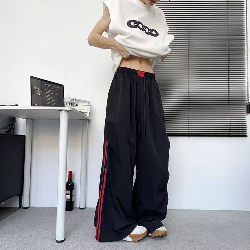 时尚条纹宽松休闲裤男韩版潮流百搭裤子夏季薄款坠感阔腿拖地长裤