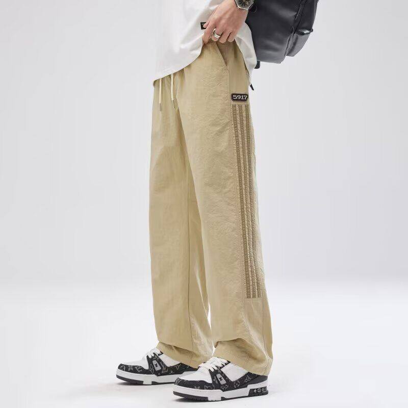 时尚港风宽松休闲裤男韩版潮流百搭裤子夏季薄款坠感阔腿拖地长裤