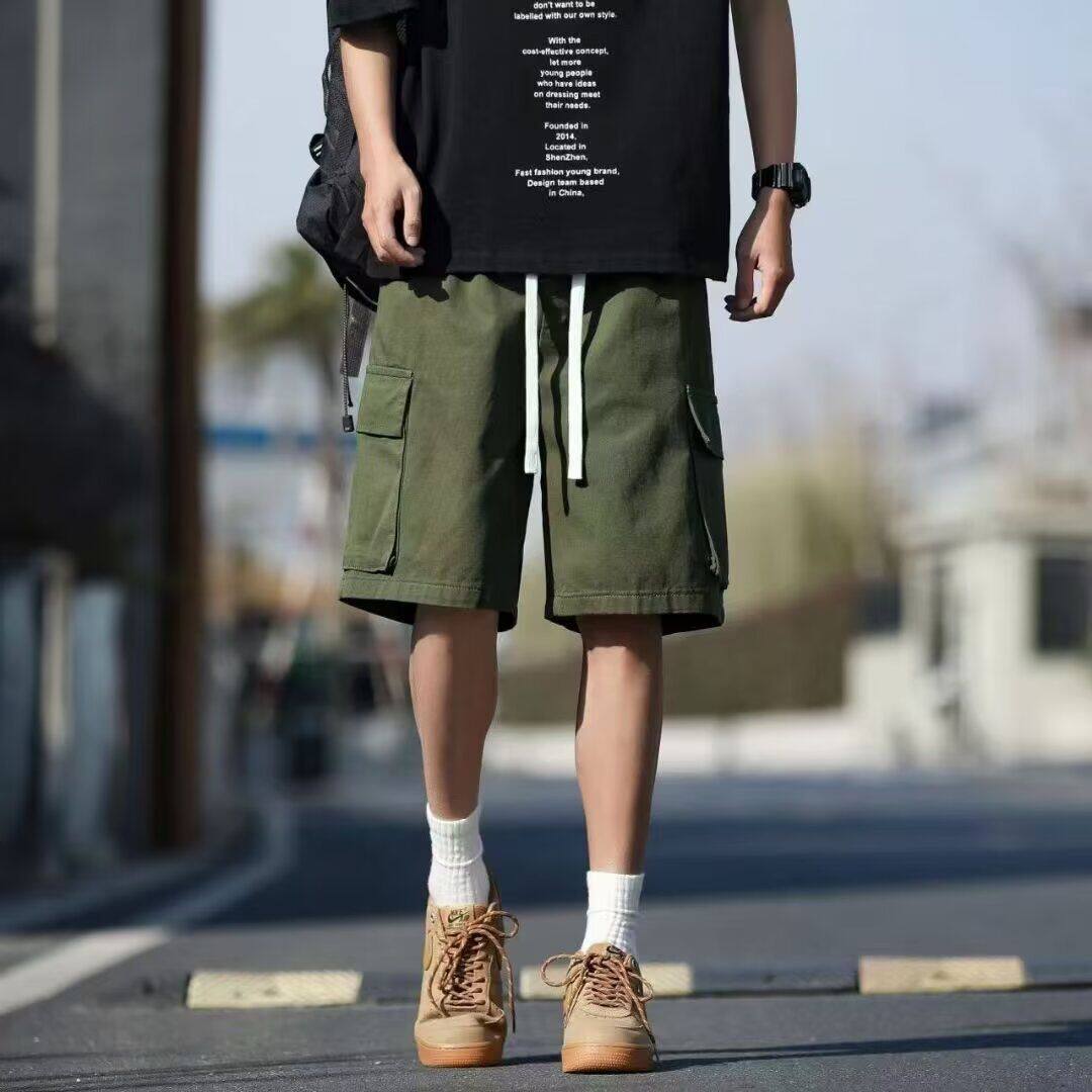 美式街头多口袋工装短裤男潮牌宽松阔腿休闲百搭五分裤中裤子chic