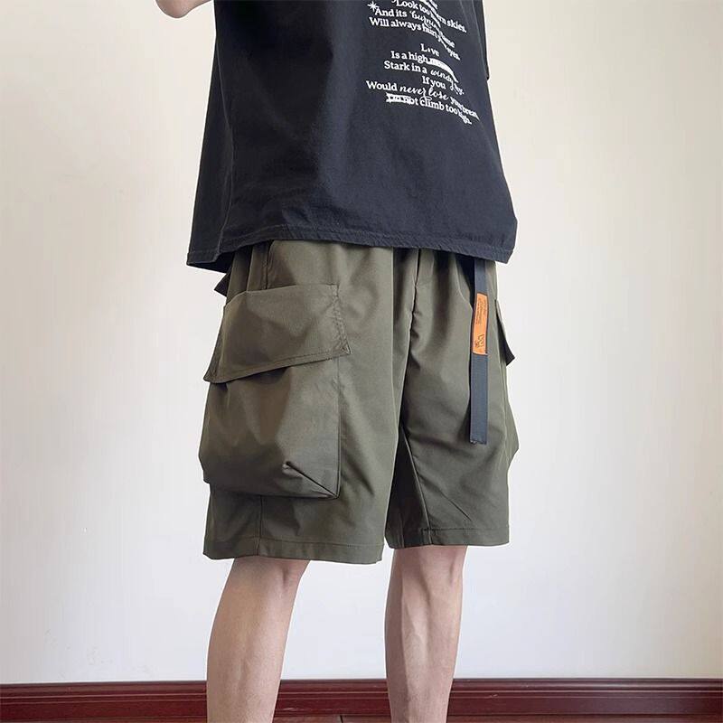 机能黑色工装短裤男士夏季薄款宽松休闲男生中裤美式男款5五分裤