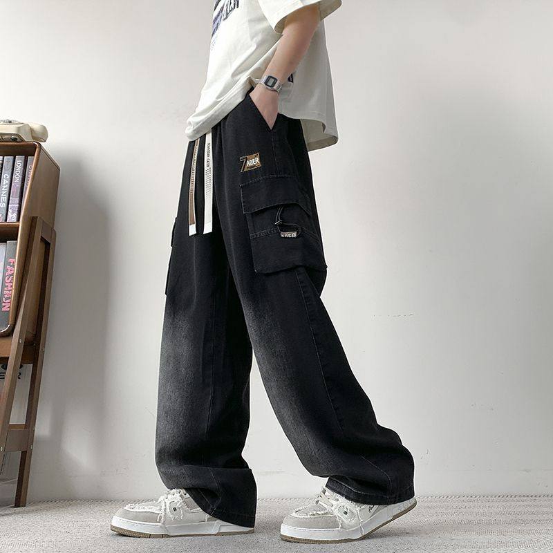 大码休闲牛仔裤男宽松直筒2025新款港风潮工装裤子加大加肥阔腿裤