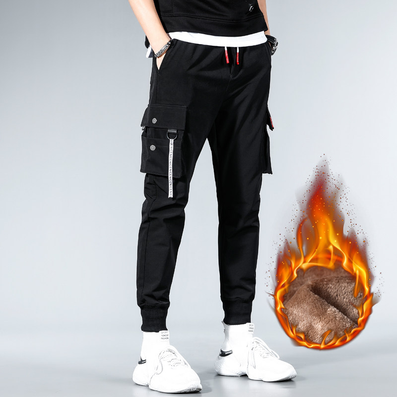 加绒加厚保暖工装裤男潮牌束脚宽松秋冬季休闲裤韩版潮流运动长裤