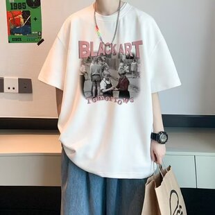 2025新款港风短袖t恤男款夏季美式潮牌宽松休闲半袖潮流上衣T恤