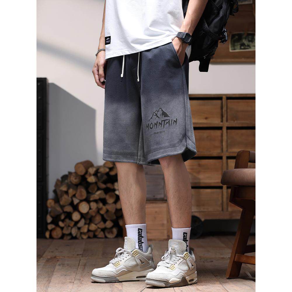 短裤男款夏季2025薄款潮牌渐变宽松透气夏天外穿休闲运动五分裤男