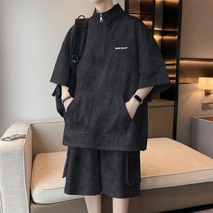 扎染脏脏休闲运动套装男女夏季美式复古大码短裤短袖痞帅两件套潮