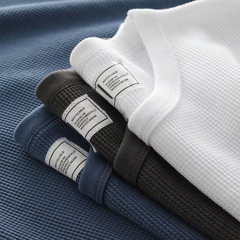 冰丝重磅华夫格短袖t恤夏季男士宽松半袖纯色体恤圆领潮牌衣服男