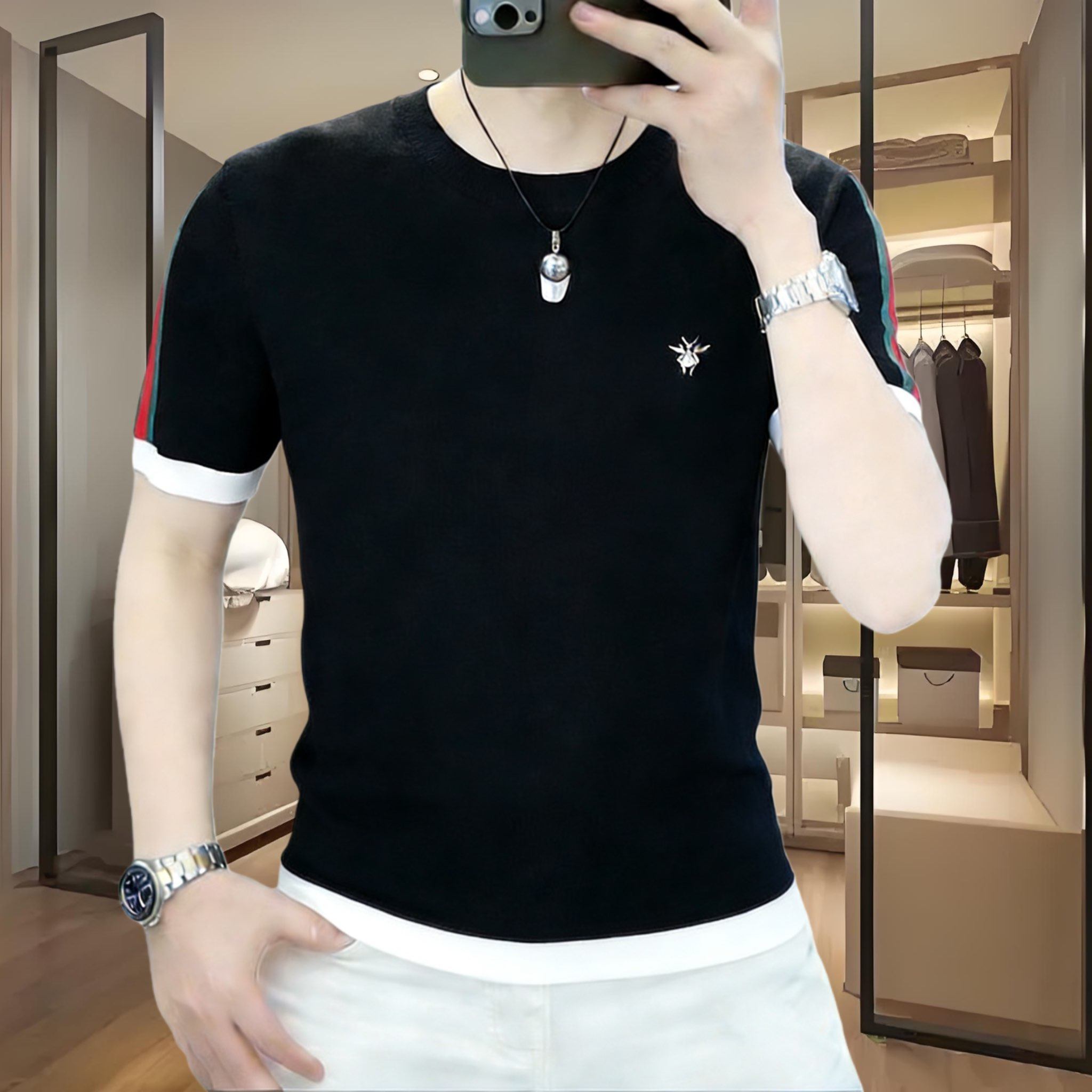 欧货早春季男士短袖针织毛衣时尚个性小蜘蛛条纹提花百搭打底毛衫,男装,针织衫/毛衣,淘宝优惠券,粉丝福利购,淘宝优惠卷