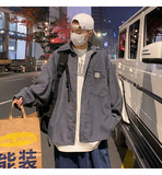 2024春秋季港风灯芯绒夹克外套长袖韩版工装衬衫宽松衬衣男女222-，男装夹克，星座222