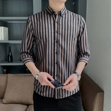 衬衫男七分袖2024春秋韩版潮流休闲百搭外套帅气打底条纹衬衣潮，男装衬衫，星座222