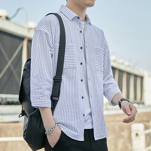 网红仙款春季韩版潮流百搭情侣条纹衬衫潮牌休闲长袖男士衬衣,男装衬衫,星座222