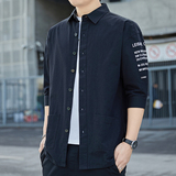 2022春季港风纯色工装衬衫男士七分袖帅气外套时尚休闲衬衣，男装衬衫，星座222