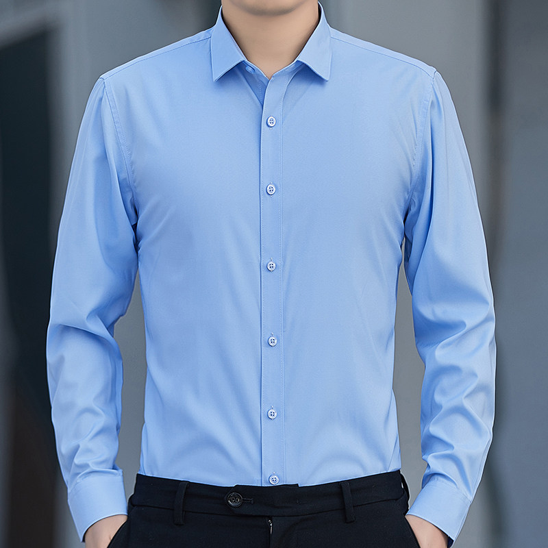 纯色衬衫男长袖修身抗皱商务正装衬衣工装珠宝店销售工作服,男装衬衫,星座222