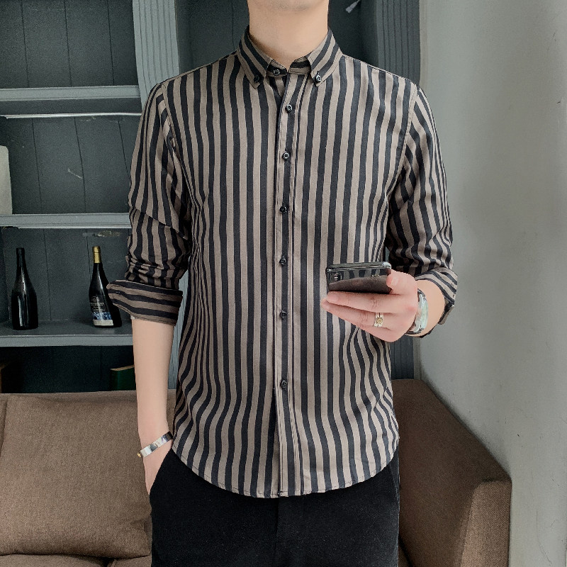 衬衫男长袖2024春秋韩版潮流休闲百搭外套帅气打底条纹衬衣潮,男装衬衫,星座222