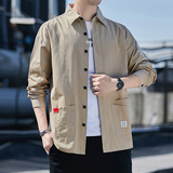 2024春秋款港风工装衬衫男长袖纯棉衬衣外套日系男装潮，男装衬衫，星座222