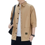 夏季纯棉七分袖衬衣男日系工装中袖衬衫休闲百搭潮流上衣Q226-P38，男装衬衫，星座222