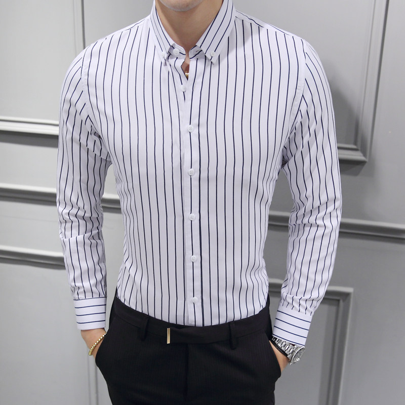 男士长袖衬衫条纹外套上衣服韩版潮流男装寸衬衣帅气休闲衫春秋装,男装衬衫,星座222