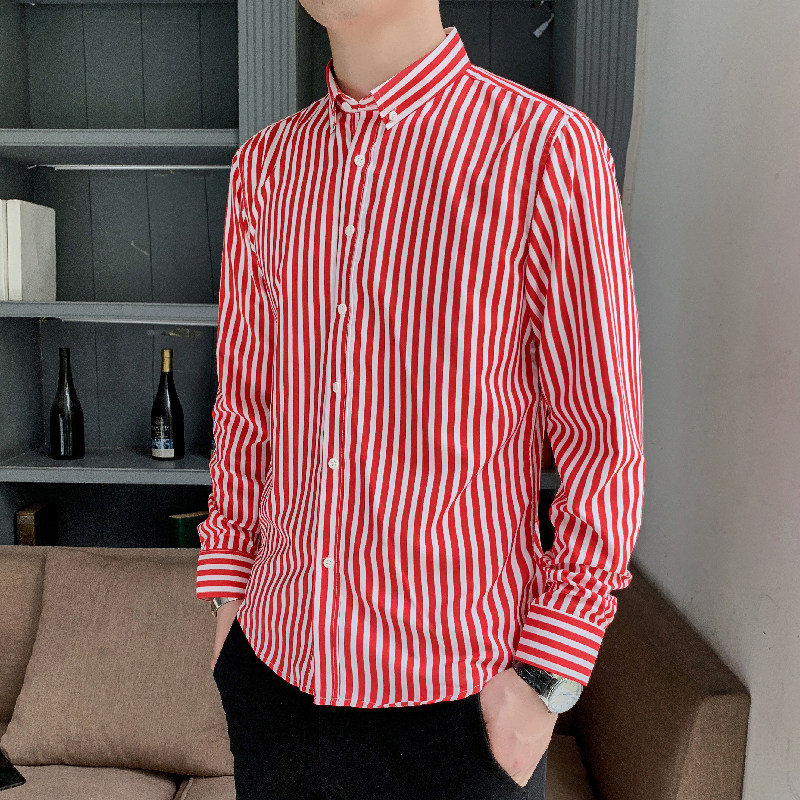 衬衫男长袖2024春秋韩版潮流时尚休闲百搭外套帅气打底条纹衬衣潮,男装衬衫,星座222