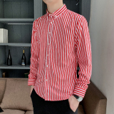 衬衫男长袖2024春秋韩版潮流时尚休闲百搭外套帅气打底条纹衬衣潮，男装衬衫，星座222