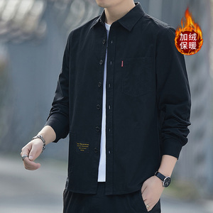 2022加绒长袖衬衫男冬季休闲时尚翻领工装百搭衬衣长期款加绒图片