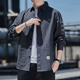 2024春秋款港风工装衬衫男长袖纯棉衬衣外套日系男装潮，男装衬衫，星座222