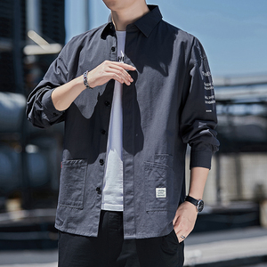 2024春秋款港风工装衬衫男长袖纯棉衬衣外套日系男装潮,男装衬衫,星座222