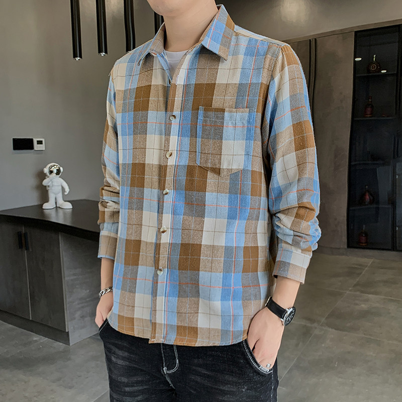 2024秋冬新款长袖青年学生格子衬衫衬衣男222-3p28，男装衬衫，星座222