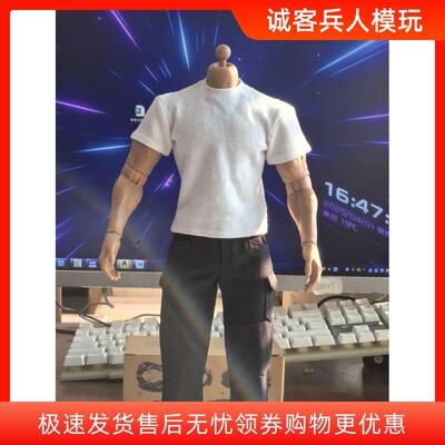 1/6兵人 大号T恤 圆领短袖半截袖弹性上衣 适合AT027强壮男素体穿