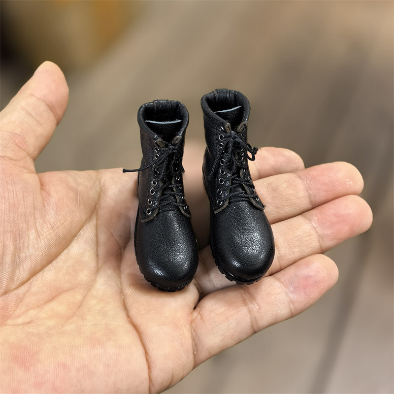 1/6 男鞋 手工真皮LR01兵人 鞋 黑色 美军 实心作战靴 模型