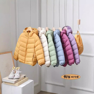 品牌90绒秋冬新款儿童轻薄带帽羽绒服男童女童中大童短款洋气外套