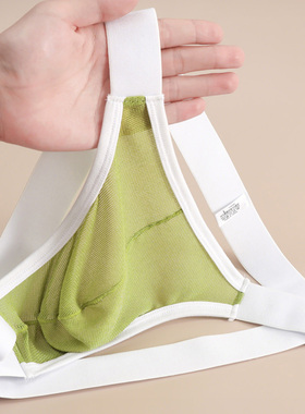 内裤男士全透明网纱双丁裤头提臀男式丁字裤个性免脱后空翘臀内裤