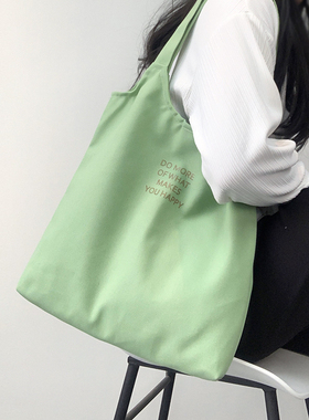 夏天文艺小清新简约字母帆布包背心包红色绿色紫色彩色帆布袋定制