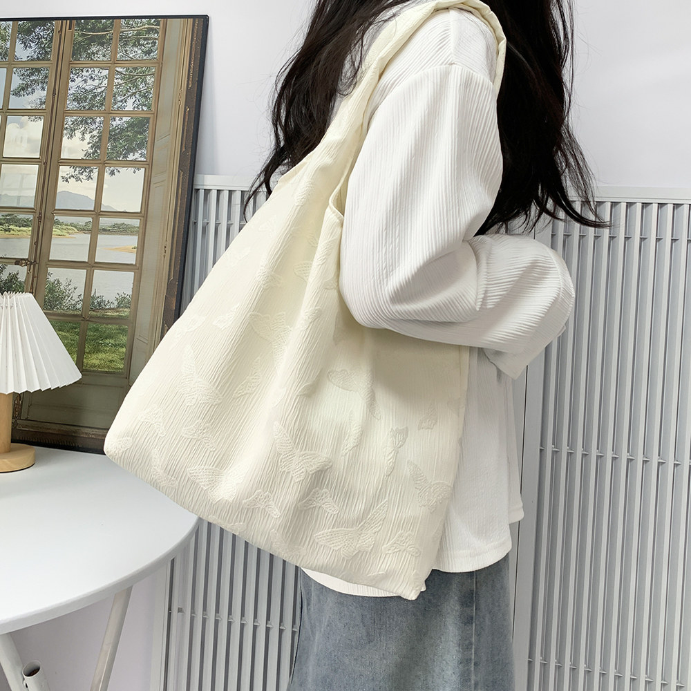 2026新款小清新花朵刺绣帆布包女大容量单肩包学生上课通勤托特包