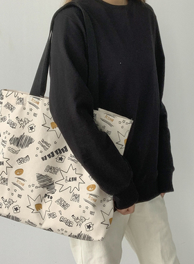 大容量帆布包女儿单肩学生日系托特包国王的店原宿ulzzang布袋ins