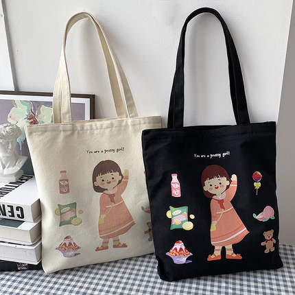 小众帆布包女单肩夏文艺原创插画设计简约可爱大学生布袋包帆布