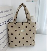 2025新款 韩系ins小清新灯芯绒波点小号旅行杂物便携手提饭盒包