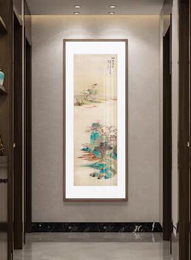 张大千装饰画国画彩墨油画山水画竖版新中式玄关挂画走廊过道装饰
