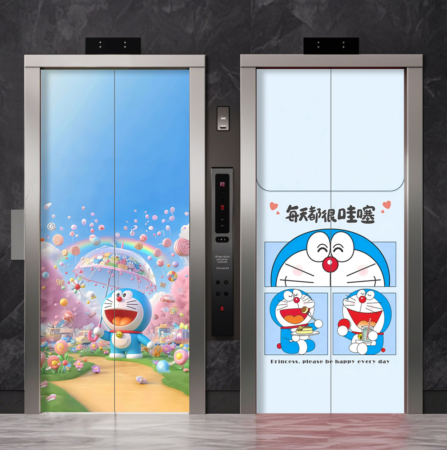 磁吸款哆啦A梦电梯高级感电梯门贴纸装饰贴画一户一梯入户门
