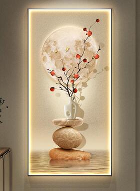 柿柿如意入户玄关画高级感过道装饰画新中式带灯光画进门走廊挂画