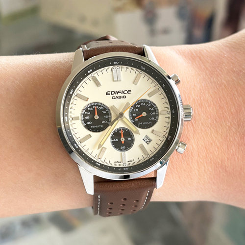 卡西欧手表男EDIFICE球面表盘防水石英真皮表带EFR-575L/CL/574DE