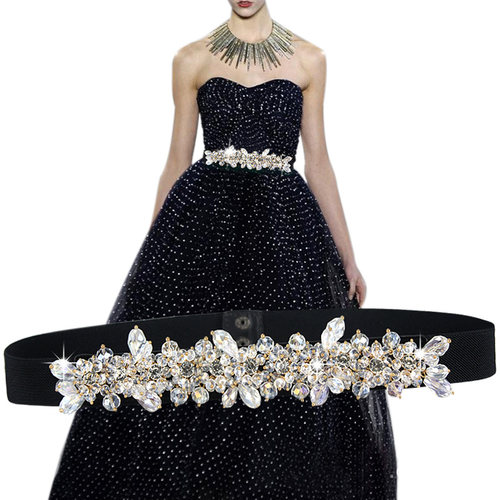 水晶镶钻腰带配裙高级感松紧腰封