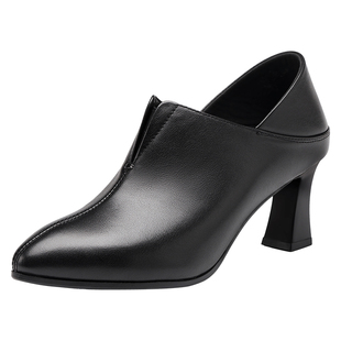 增高一脚蹬时尚 红蜻蜓2025新款 高跟小码 秋季 女士踝靴 头层牛皮女鞋