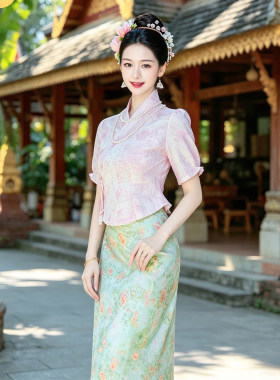 傣族舞服女收腰显瘦两件套拍照