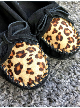 黑色豹纹 美国购minnetonka moccasin唐卡kilty流苏豹纹豆豆底船