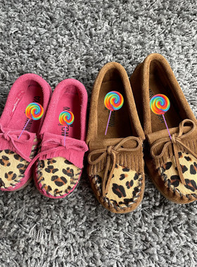 儿童鞋 美国购 minnetonka mocssin 唐卡豹纹kilty流苏豆豆鞋