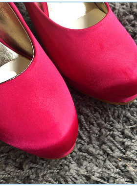 36左右 微瑕疵 现货 美国购 Type Z粉红色防水台丝缎高跟鞋/婚鞋